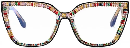 ICARA Oprah Style - Gafas de lectura con diamantes para mujer, marco cuadrado de gran tamaño, bloqueo de luz azul, lectores de computación