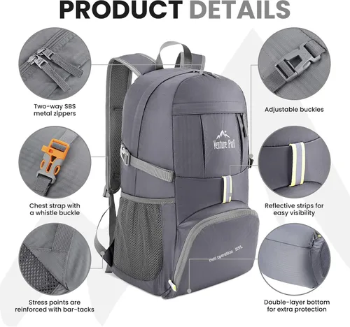 Miniatura 36 de Venture Pal 35L Ultraligero Ligero Plegable Plegable Viaje Camping Senderismo Deportes al aire libre Mochila Daypack