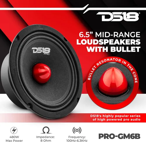 Miniatura 2 de DS18 Paquete de altavoces para automóvil, 4 altavoces PRO-GM6B de rango medio de 6.5 pulgadas y 4 súper tweeters de aluminio PRO-TWX1, paquete