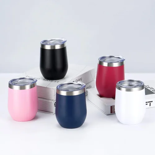Miniatura 4 de 12 unidades de vasos de vino de acero inoxidable, 12 onzas, vasos de vino aislados de doble pared con tapas y popotes, vasos de vino de acero Azul