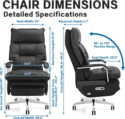 Miniatura 2 de Dual Motor Executive Office Chair with Footrest, One-Touch Reset, 170° Reclining Wide Seat Ergonomic Leather Desk Chair, 450LBS Big and Tall for