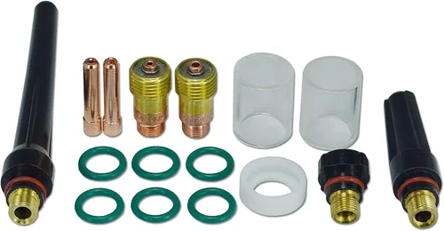 RIVERWELD TIG Stubby - Cuerpos de pinza de lente de gas 17GL116 10N23S 1/16 "17GL332 10N24S 3/32 pulgadas, boquilla de cuarzo transparente #10 5/8