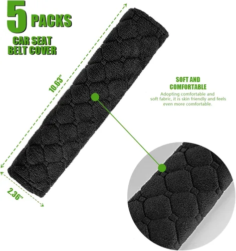 Miniatura 2 de Paquete de 5 Almohadillas Protectoras de Cinturón de Seguridad de Automóvil Suaves y Cómodas para Proteger el Cuello y los Hombros (Negro)