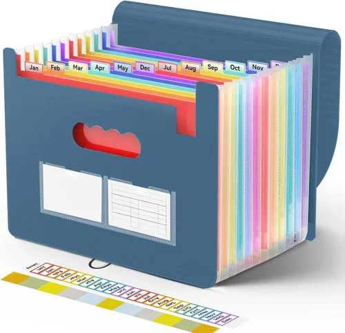 Miniatura 9 de Sooez - Organizador de archivos de acordeón, carpeta expandible con 13 bolsillos, organizador portátil mensual para papel, facturas, impuestos