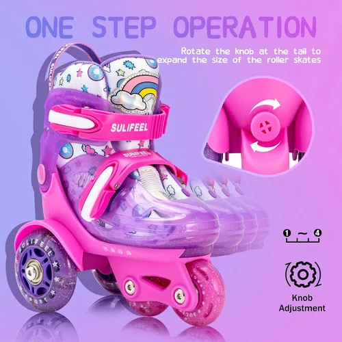 Miniatura 3 de SULIFEEL Patines ajustables Rainbow Unicorn para niñas, tamaño mediano y SULIFEEL para niños, talla S