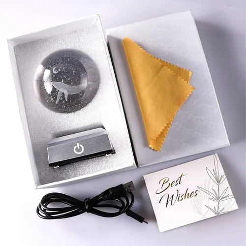 Miniatura 6 de Bola de cristal K9 con ballena grabada en 3D con base LED plateada de 3.15 pulgadas. Regalos de cumpleaños de ballena en miniatura para novia