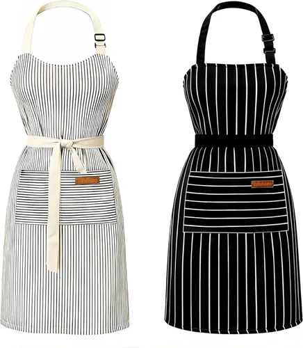 Taidven Paquete de 2 Delantales - Unisex, Delantal Ajustable con Babero para Cocina, Delantal de Cocina, Delantales para Hombres y Mujeres con Rayas
