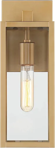 Miniatura 7 de John Timberland Titan - Moderna lámpara de pared para exteriores, marco rectangular dorado suave, paneles de vidrio transparente de 14 1/4 pulgadas
