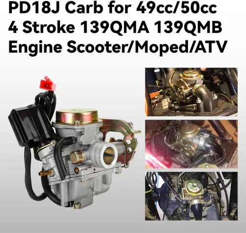 Miniatura 3 de HIAORS GY6 Carburador de 50 cc para Tao Tao 49cc Scooter VIP Pony Thunder PD18J Carb Jonway Roketa Sunl Vitacci Icebear Lance Kazuma Baja SC50