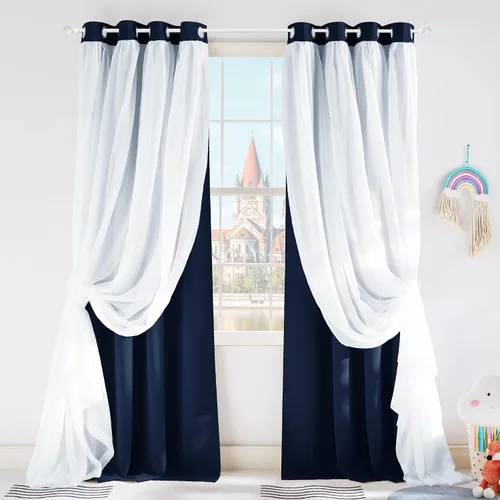 Miniatura 39 de PONY DANCE Cortinas Opacas con Superposición de Gasa, Cortinas de Doble Capa con Aislamiento Térmico Mix & Match para Oscurecer Habitaciones