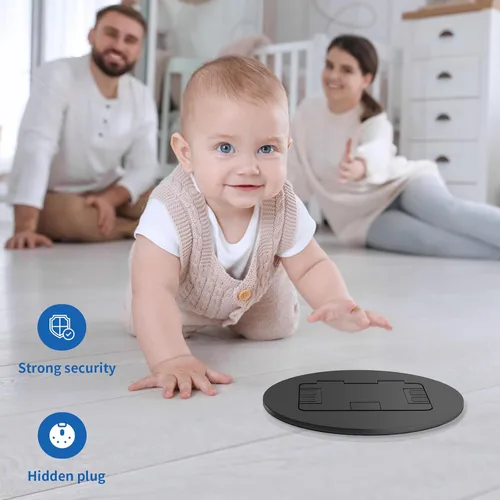 Miniatura 6 de Kit de toma de corriente eléctrica de piso empotrado, salida dúplex GFCI circular oculta de 20 amperios, salida de receptáculo resistente a