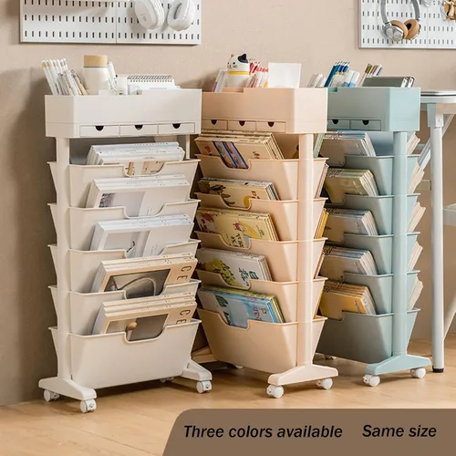 Miniatura 7 de Estantería móvil con ruedas, carrito de estantería de 6 niveles, estantería portátil con ruedas, carrito de estantería móvil para cocina, baño, Azul