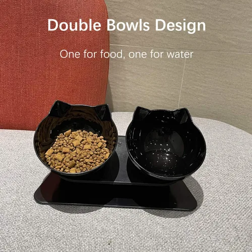 Miniatura 3 de Luck Dawn Cuencos elevados dobles para gatos con soporte elevado, 15 cuencos inclinados para gatos, soporte protector de cuello, comedero elevado