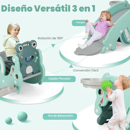 Miniatura 4 de Costzon - Juego de tobogán para niños pequeños de 5 en 1, juguete con columpio, tobogán para niños con taburete desmontable, aro de baloncesto