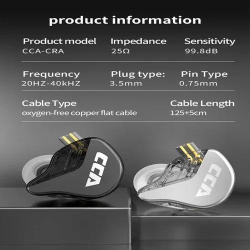 Miniatura 6 de Monitor intrauditivo CCA CRA - Auriculares IEM con controlador dinámico de diafragma ultrafino, auriculares con graves con cable extraíble de 2
