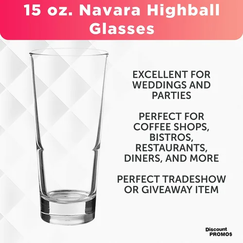 Miniatura 3 de DISCOUNT PROMOS Juego de 10 vasos Navara Highball de 15 onzas, paquete a granel, perfectos para utensilios de bar, mezcla de cócteles, vasos para En