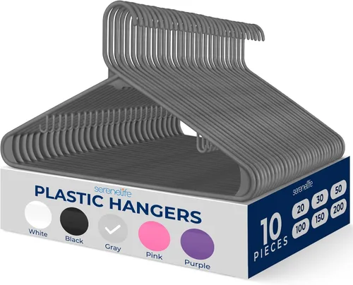 Miniatura 30 de SereneLife - Juego de 10 perchas de plástico con gancho de metal, color negro Non-Slip, Lightweight hangers with a slim profile help keep closets