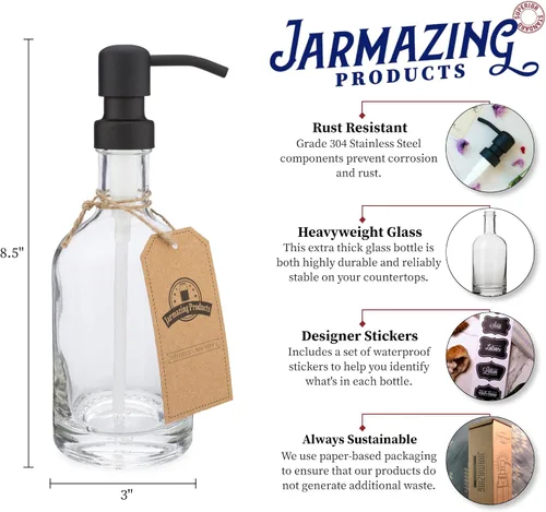 Miniatura 2 de Dispensador de jabón y loción de vidrio pesado con bomba de metal negro – 12 onzas – por Jarmazing Products