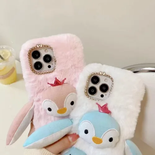Miniatura 3 de Bonita funda de felpa con diseño de pingüino para Samsung Galaxy S22 Ultra, esponjosa y bonita funda de poliuretano termoplástico suave con diseño