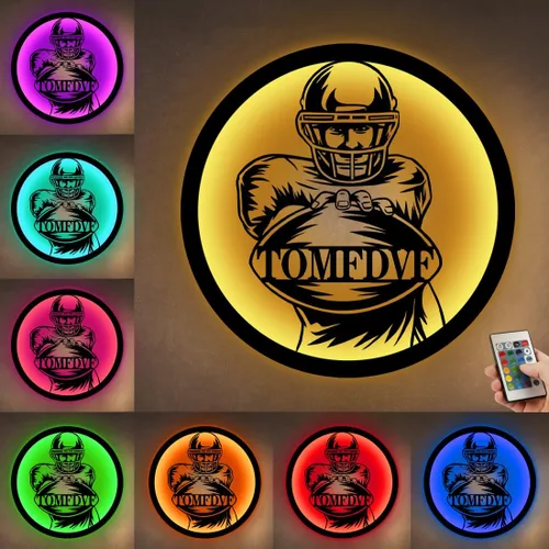 Miniatura 9 de Letrero de metal personalizado para jugador de fútbol con luz LED, nombre y número personalizado, arte de pared de fútbol, letrero de neón