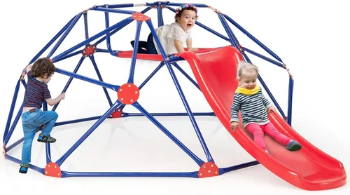 Miniatura 10 de Olakids Cúpula de escalada con tobogán, para niños al aire libre, gimnasio, cúpula geométrica, marco de acero, estructura de escalada de 8 pies