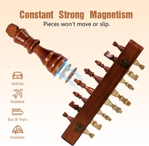 Miniatura 3 de MerryPony Juego de ajedrez y damas de madera magnético 2 en 1, juego de ajedrez plegable de 15 pulgadas para adultos y niños, tablero de ajedrez