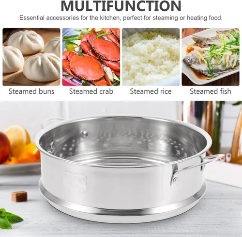 Miniatura 2 de DOITOOL Cesta de vapor de acero inoxidable con asas dobles de 10.62 x 8.26 x 2.75 pulgadas, cesta de vapor de alimentos para albóndigas, bollos