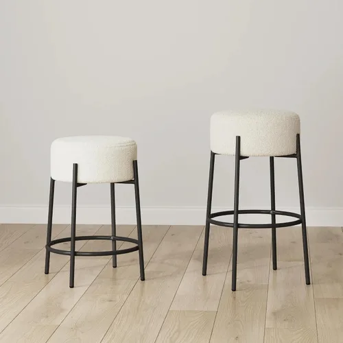 Miniatura 8 de Nathan James Isaac Taburete de bar sin respaldo moderno de 29" con asiento de boucle suave y redondeado acolchado y base de metal de mediados