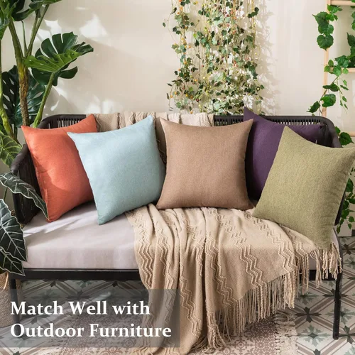 Miniatura 2 de MIULEE Paquete de 2 fundas de almohada decorativas para exteriores, impermeables, sólidas, de lino sintético, para jardín, granja, patio, tienda