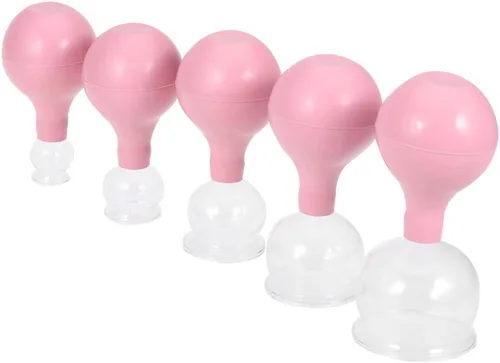 Miniatura 2 de Masaje corporal de goma y vidrio de ventosas al vacío tazas de ahuecamiento corporal chino 5pcs (rosa)