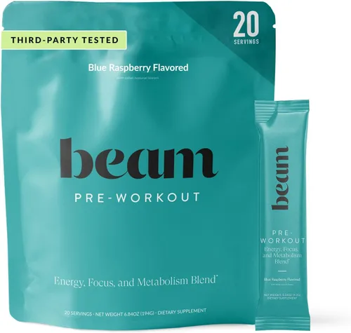 Beam Polvo de Pre-Entrenamiento para Energía, Concentración y Resistencia – Cafeína Natural de PurCaf, Cognizin, Electrolitos, L-Citrulina,
