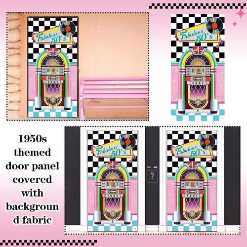 Miniatura 3 de VitalCozy Decoraciones de fiesta de los años 50 de 71 x 35 pulgadas, decoración retro de los años 50, cubierta de puerta de fiesta de rock and roll
