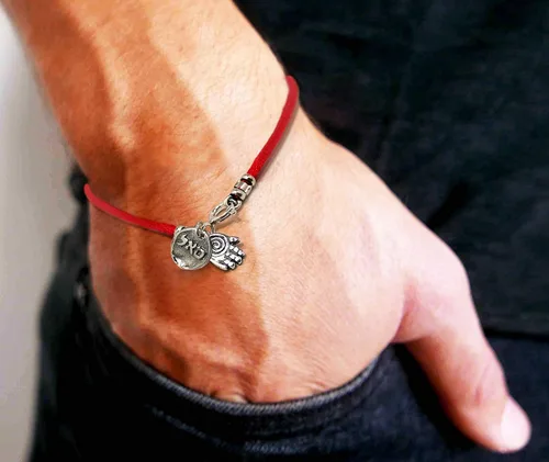 Miniatura 3 de Hecho a mano Hamsa ROJO Seda Cábala pulsera para la Prosperidad & éxito para hombre