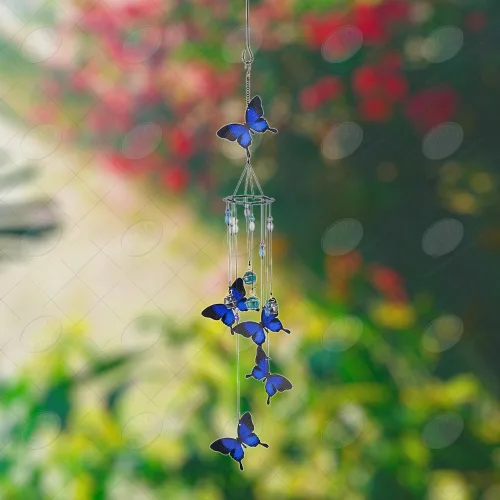 Miniatura 5 de Red Carpet Studios Windchimes - Campanilla de viento móvil en espiral de mariposa, 30 pulgadas de largo, color azul
