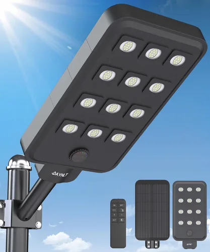 JAYNLT X-13000W Luces de calle solares al aire libre, luces de estacionamiento comerciales ultragrandes de 6500K del atardecer al amanecer, luz de