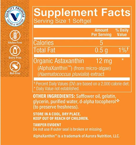 Miniatura 3 de The Vitamin Shoppe Astaxantina (Solasta) que apoya la salud del cerebro y el corazón y la piel para un envejecimiento saludable (60 cápsulas blandas)
