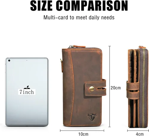 Miniatura 2 de Handadsume Genuino caballo loco cuero viaje regalo moneda bolsillo tarjeta caso largo organizador cadena Rfid monedero con broche para hombres
