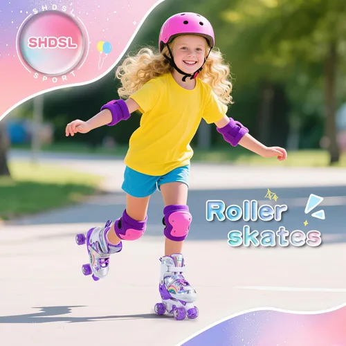 Miniatura 6 de SHDSL Patines de ruedas para niñas para niños principiantes 4 tamaños ajustables, patines de ruedas iluminados con 8 ruedas para niñas, patines
