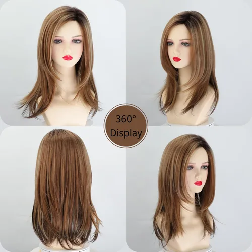 Miniatura 6 de Fencca Pelucas de cabello sintético lacio en capas para mujeres blancas de 18 pulgadas de largo, de aspecto natural, resistente al calor
