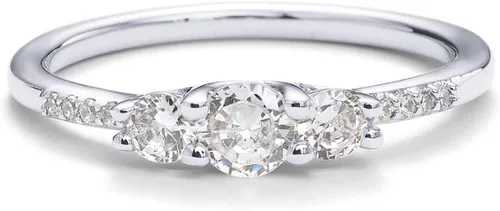 Miniatura 3 de PAVOI Anillo redondo de 3 piedras con circonita cúbica chapada en oro de 14 quilates, anillo de compromiso para mujeres y ella
