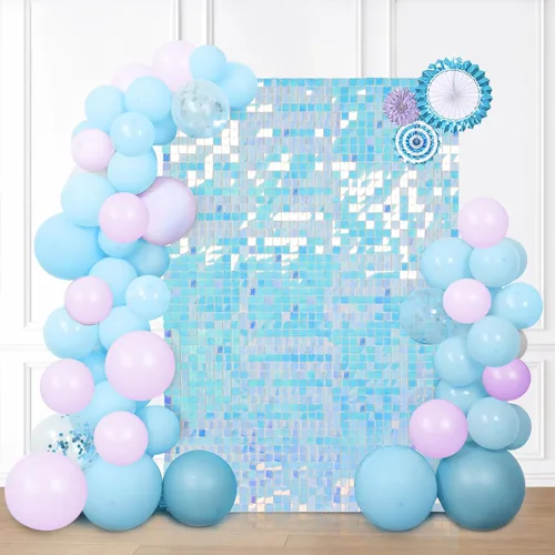 Miniatura 8 de 12 paneles cuadrados de lentejuelas brillantes para pared color azul claro (Baby Blue) telón de fondo decorativo para fiestas de bodas