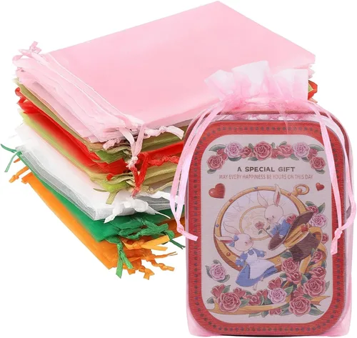Miniatura 43 de Bolsas de organza de 3x4 pulgadas, 50 paquetes de pequeñas bolsas de regalo de malla con cordón, bolsas de muestra para fiesta, boda, baby shower