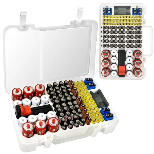 Miniatura 12 de Estuche Organizador y de Almacenamiento de Baterías con Probador. Caja Contenedor Portabaterias para más de 120 pilas AA AAA 9V C D, Litio CR2025