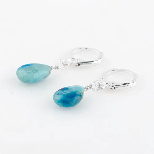 Miniatura 39 de Aretes de aro de cristal afganita natural Piedras afganas de alto grado Aretes chapados en plata Gota lisa Joyas de piedras preciosas hechas
