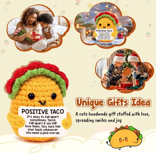 Miniatura 9 de Taco de croché positivo, regalo de cumpleaños para mujeres y hombres, relleno de botas navideñas, decoración festiva para hijo, mamá, papá, hermana