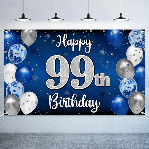 Miniatura 25 de Decoraciones de Feliz 11º Cumpleaños, Globo Azul y Plateado Grande Pancarta de Fondo de Cumpleaños, Brindemos por Once Años Suministros de Fiesta