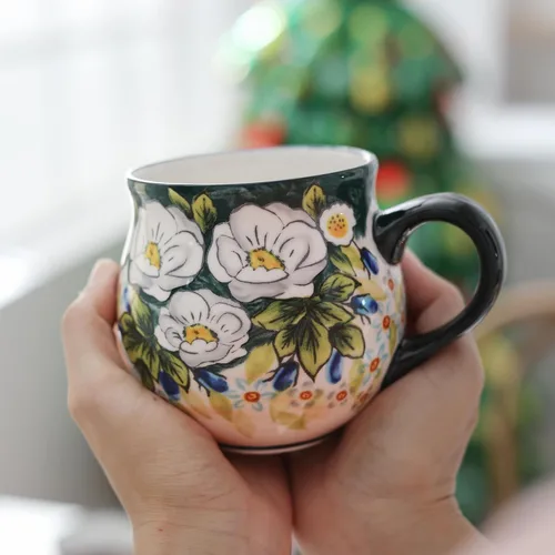 Miniatura 2 de ALMA Taza de café cerámica actualizada 2025 de otoño 380ml/12oz, taza con flores, taza de té única hecha a mano para festival, apta para microondas