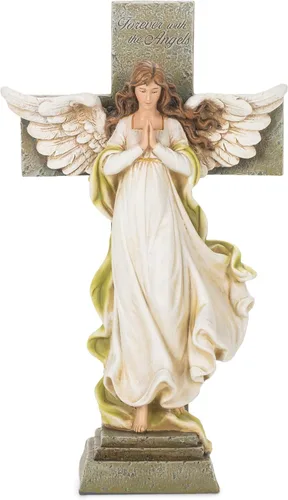 Joseph's Studio by Roman Inc., Ángel conmemorativo con cruz, colección de jardín, estatua religiosa, santa familia, monumento, ángel, santo patrón,