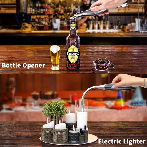 Miniatura 3 de AT-Mizhi Encendedor eléctrico - Encendedor de cuello largo recargable con linterna LED para velas, camping y barbacoa