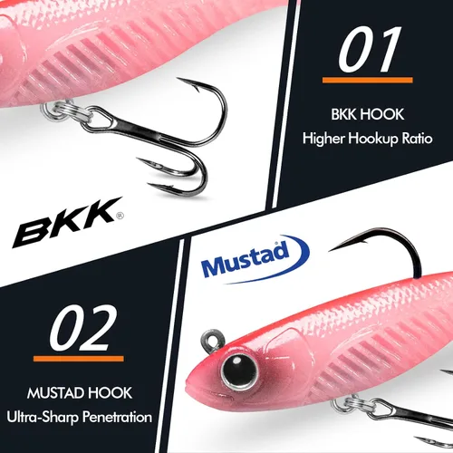 Miniatura 4 de TRUSCEND Duramax TPE Soft Fishing Lures with BKK Hooks, Easy Catch Curly & T-Tail for Trembly Sinking & Vibrating Swim, UV or Glow Effect for All